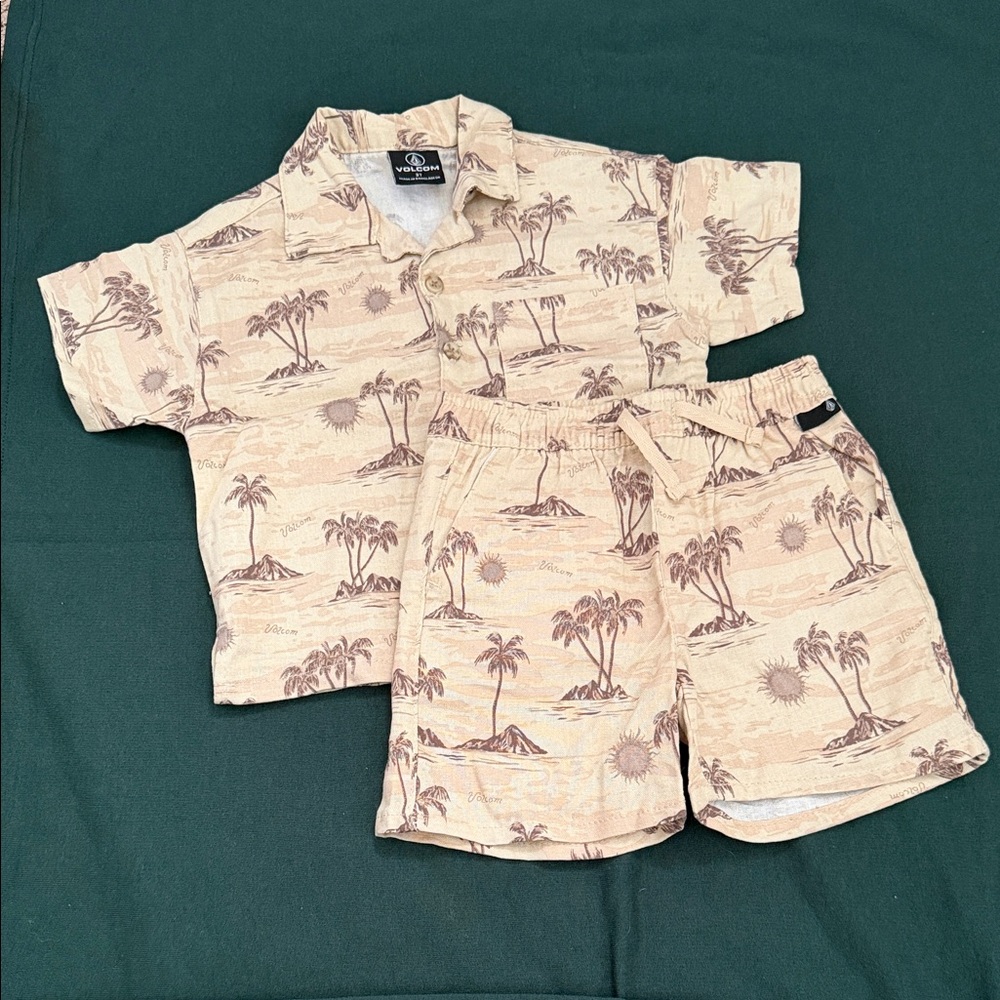 Volcom Kids Palm Tree Print Matching Set - Cream and Brown